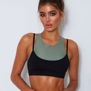 Sarah’s Day X White Fox Active Sezzy Luxe 2 Sports Bra Green & Black Sz S Gym